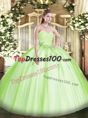 Beading and Appliques Sweet 16 Dress Yellow Green Lace Up Sleeveless Floor Length