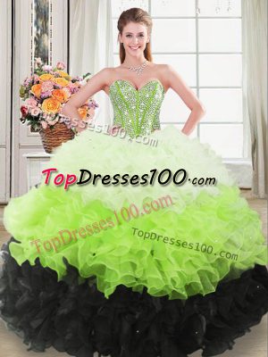 Adorable Floor Length Lace Up Sweet 16 Quinceanera Dress Multi-color for Sweet 16 and Quinceanera with Beading and Ruffles