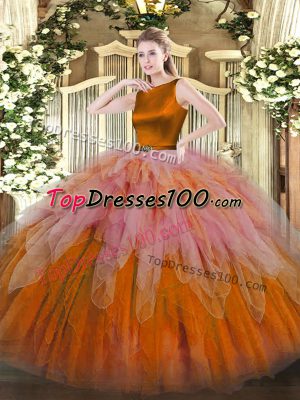 Multi-color Organza Clasp Handle Ball Gown Prom Dress Sleeveless Floor Length Ruffles