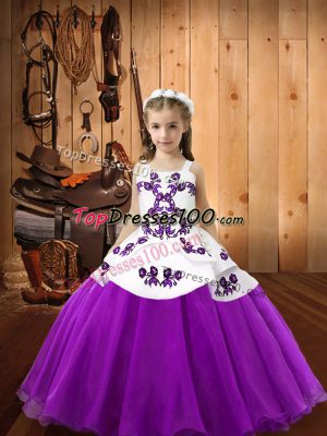 Hot Selling Eggplant Purple Sleeveless Embroidery Floor Length Little Girls Pageant Dress Wholesale