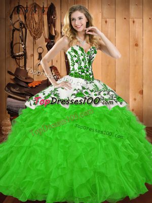 Sleeveless Floor Length Embroidery and Ruffles Lace Up 15th Birthday Dress with