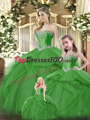 On Sale Green Ball Gowns Organza Sweetheart Sleeveless Ruffles Floor Length Lace Up Quinceanera Dress