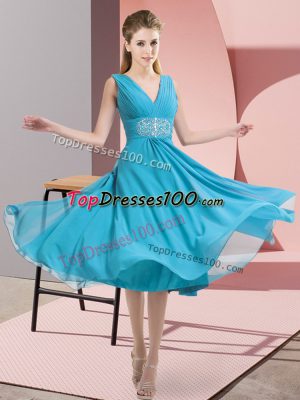 Flare Aqua Blue Sleeveless Beading Knee Length Quinceanera Court of Honor Dress