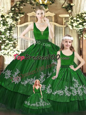 Most Popular V-neck Sleeveless Organza 15th Birthday Dress Beading and Appliques Zipper