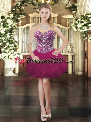 Popular Fuchsia Prom Dresses Prom and Party with Beading and Ruffles Sweetheart Sleeveless Lace Up
