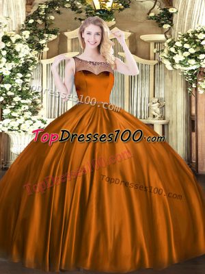 High Quality Brown Sleeveless Beading Floor Length Quince Ball Gowns