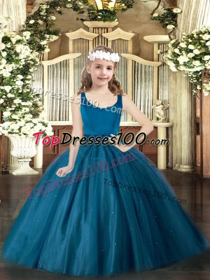 Scoop Sleeveless Zipper Party Dresses Teal Tulle
