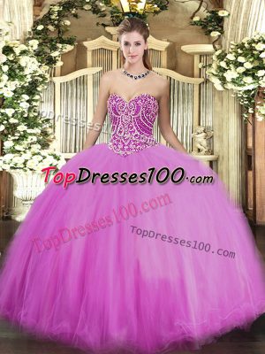 Fabulous Floor Length Lilac 15th Birthday Dress Tulle Sleeveless Beading