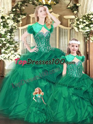 Sleeveless Lace Up Floor Length Beading and Ruffles Sweet 16 Dress