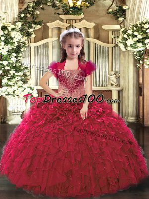 Red Party Dresses Party and Sweet 16 and Quinceanera and Wedding Party with Beading and Ruffles Straps Sleeveless Lace Up