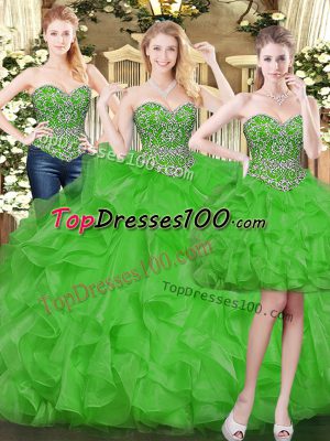 Green Sleeveless Beading and Ruffles Floor Length Quinceanera Dresses