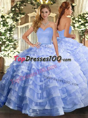 Stunning Light Blue Ball Gowns Organza Sweetheart Sleeveless Ruffled Layers Floor Length Lace Up Quinceanera Gowns