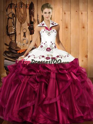 Sleeveless Lace Up Floor Length Embroidery and Ruffles Sweet 16 Dresses
