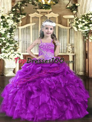 Attractive Straps Sleeveless Lace Up Womens Party Dresses Purple Organza