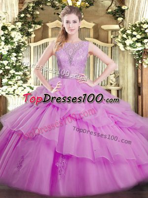 Noble Scoop Sleeveless Backless Sweet 16 Quinceanera Dress Lilac Organza