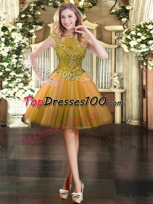 Best Cap Sleeves Mini Length Beading Zipper Prom Party Dress with Orange