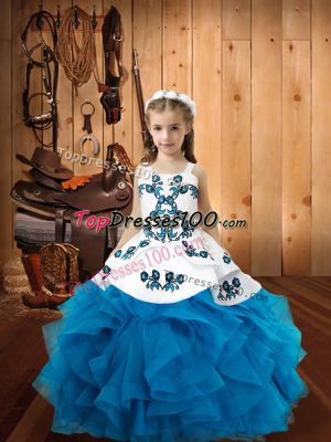 Latest Baby Blue Ball Gowns Embroidery and Ruffles Winning Pageant Gowns Lace Up Organza Sleeveless Floor Length