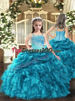 Sleeveless Embroidery and Ruffles Lace Up Kids Formal Wear