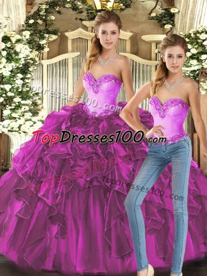 Sweetheart Sleeveless Organza 15th Birthday Dress Ruffles Lace Up
