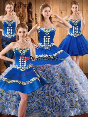 Embroidery 15 Quinceanera Dress Multi-color Lace Up Sleeveless With Train Sweep Train
