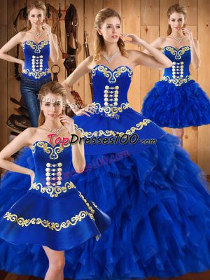 Dynamic Satin and Organza Sleeveless Floor Length Quinceanera Dress and Embroidery and Ruffles