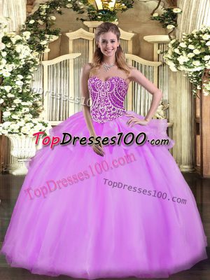 Unique Floor Length Ball Gowns Sleeveless Lilac Quinceanera Gowns Lace Up