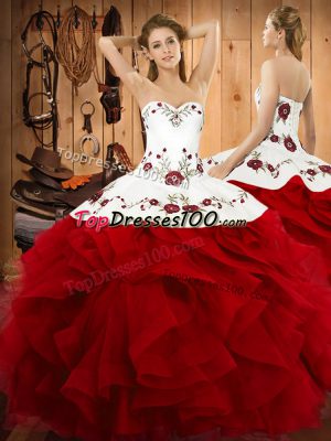 Fantastic Sleeveless Lace Up Floor Length Embroidery and Ruffles Sweet 16 Dresses