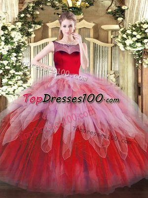 Latest Multi-color Organza Zipper Quinceanera Dresses Sleeveless Floor Length Beading and Ruffles