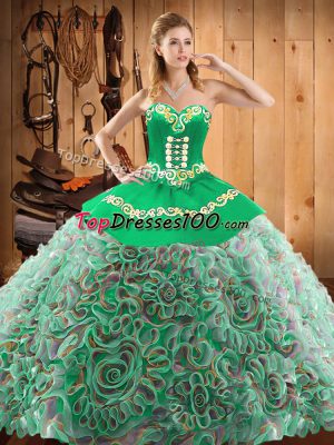 Sleeveless With Train Embroidery Lace Up Quinceanera Dresses with Multi-color Sweep Train