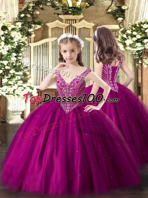 Beauteous Floor Length Ball Gowns Sleeveless Fuchsia Party Dress Wholesale Lace Up