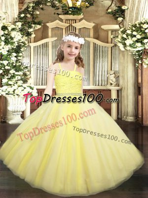 Trendy Yellow Straps Zipper Beading and Lace Party Dresses Sleeveless