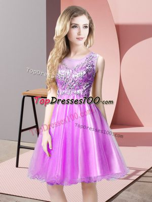 On Sale Scoop Sleeveless Knee Length Beading Lilac Tulle