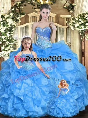 Ball Gowns Quince Ball Gowns Baby Blue Sweetheart Tulle Sleeveless Floor Length Lace Up