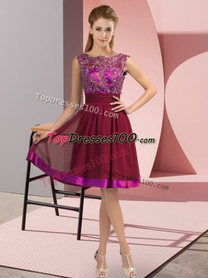 Wine Red Backless Prom Dress Appliques Sleeveless Knee Length