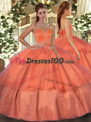 Glorious Orange Red Ball Gowns Beading and Ruffled Layers Quinceanera Dress Lace Up Organza Sleeveless Floor Length