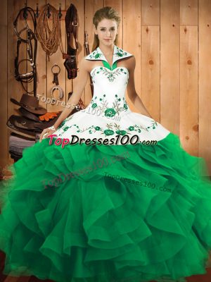 Turquoise Sleeveless Tulle Lace Up Quinceanera Gowns for Military Ball and Sweet 16 and Quinceanera