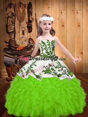 Sleeveless Floor Length Embroidery and Ruffles Lace Up Pageant Dress Wholesale with