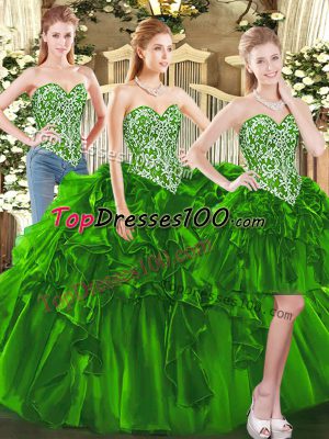 Dark Green Sleeveless Beading and Ruffles Floor Length Sweet 16 Quinceanera Dress