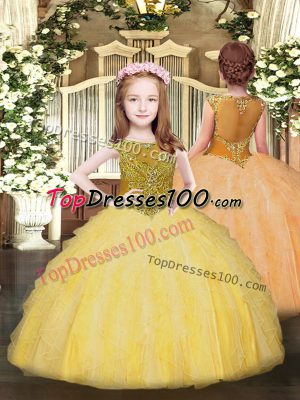 Pretty Sleeveless Zipper Floor Length Beading and Ruffles Juniors Party Dress
