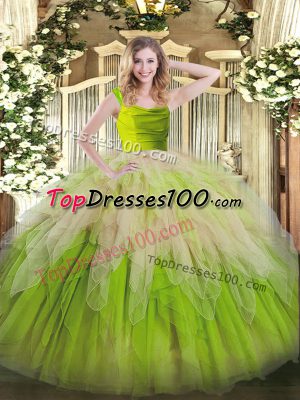 Sleeveless Zipper Floor Length Lace and Ruffles Sweet 16 Dress
