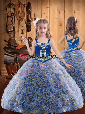 High Class Sleeveless Lace Up Floor Length Embroidery and Ruffles Kids Formal Wear