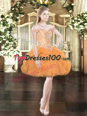 Simple Orange Red Lace Up Prom Dress Beading and Ruffles Sleeveless Mini Length
