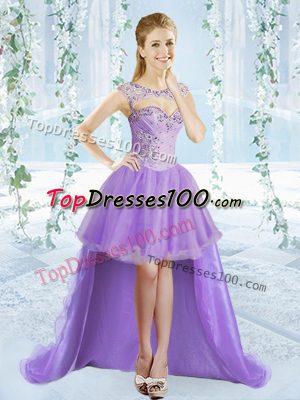 Sexy Sleeveless Lace Up High Low Beading Dress for Prom