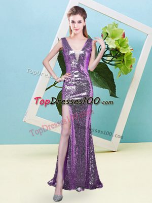 High Quality Sleeveless Zipper Floor Length Sequins