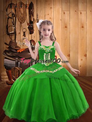 Latest Green Little Girls Pageant Gowns Sweet 16 and Quinceanera with Embroidery Straps Sleeveless Lace Up
