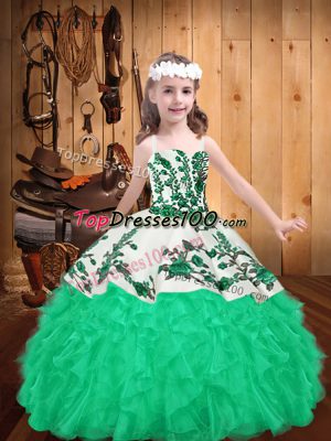 Custom Made Straps Sleeveless Organza Party Dress for Toddlers Embroidery and Ruffles Lace Up