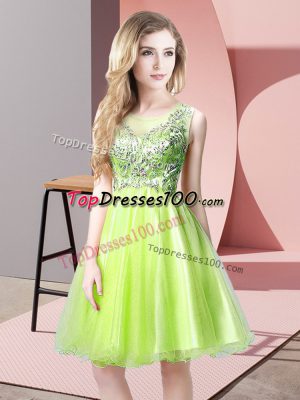Luxurious Scoop Sleeveless Zipper Evening Dress Yellow Green Tulle