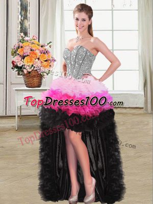 Latest Multi-color Sweetheart Neckline Beading and Ruffles Prom Dresses Sleeveless Lace Up