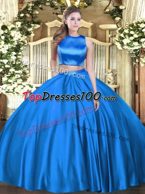 Cheap Sleeveless Tulle Floor Length Criss Cross Quinceanera Gown in Blue with Ruching