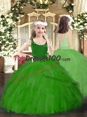 Green Sleeveless Beading and Ruffles Floor Length Womens Party Dresses